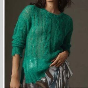 NEW Anthropologie The Posey Stitchy Distressed Wool Blend Open Knit Sweater